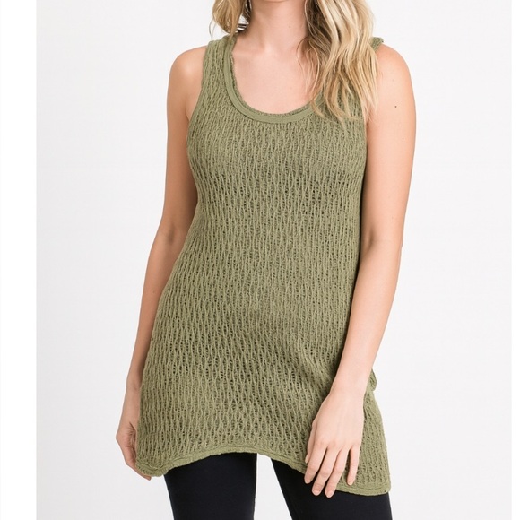 Mur Mur NEW tunic dress olive green crochet front tank style swimsuit cover up - Picture 1 of 7